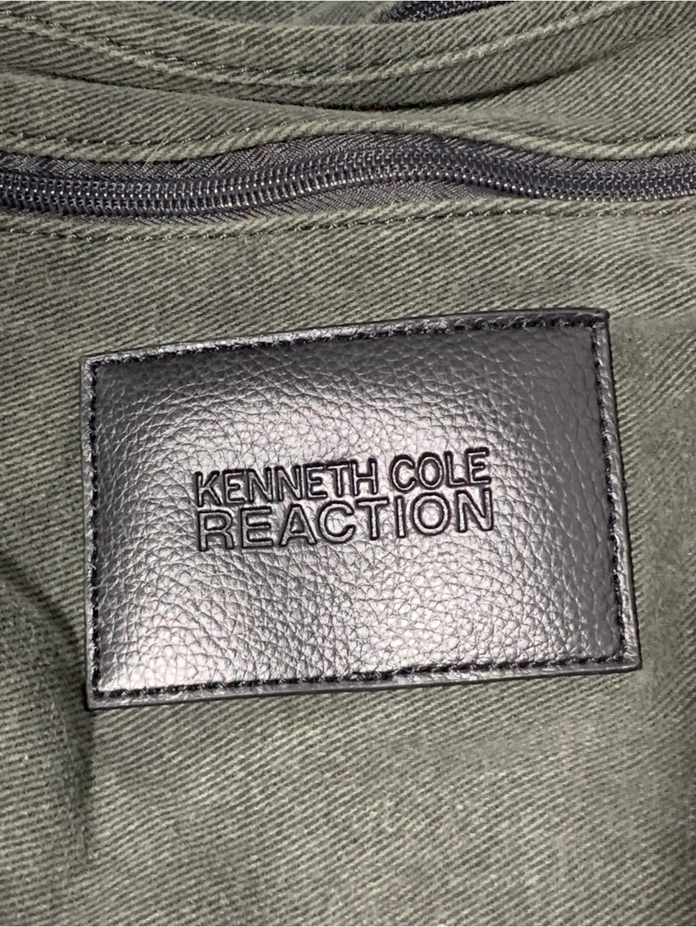 Kenneth Cole Reaction Olive Green Canvas Crossbody Bag with Black Strap - Picture 10 of 13